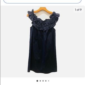 Loft Navy Blue Dress  with Ruffled Neckline and Shoulders  Size 2
